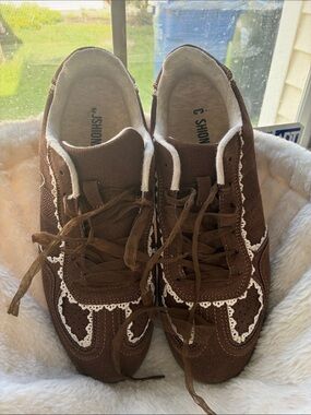 Brown Suede Lace-Up Women's Sneakers